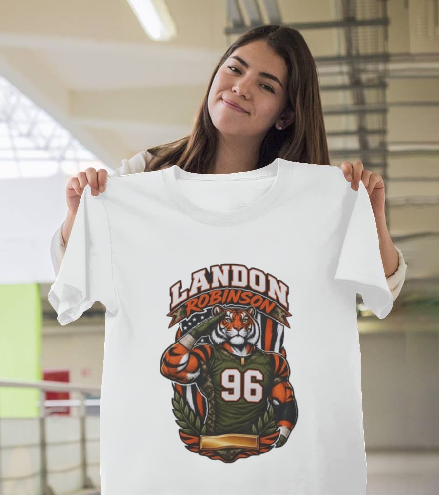 Landon Robinson 96 Tiger American Flag Salute T-Shirt