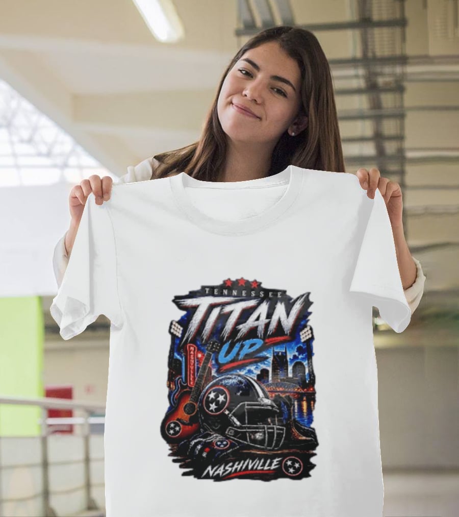 Tennessee Titan Up Football Helmet Guitar Nashville Skyline Titans T-Shirt