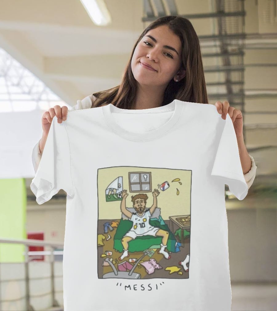 Lionel Messi Argentina Football Cartoon Messy Room T-Shirt