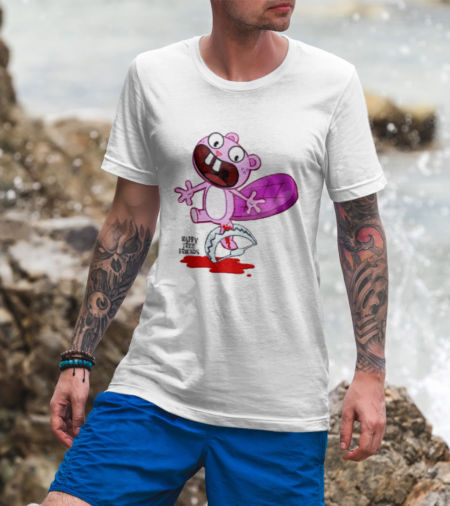 Toothy Happy Tree Friends Cartoon Beaver Stuck In Bear Trap T-Shirt