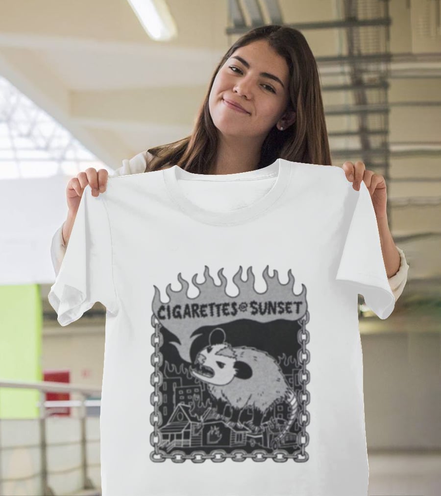 Cigarettes At Sunset OG Possum In Fiery Cityscape With Chains T-Shirt