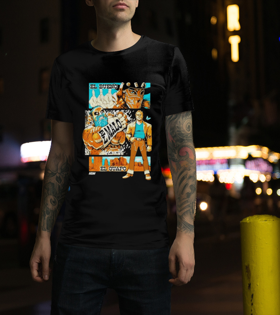 AEW El Bueno El Malo El Guapo Wrestling Comic T-Shirt