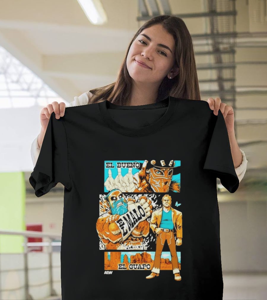 AEW El Bueno El Malo El Guapo Wrestling Comic T-Shirt