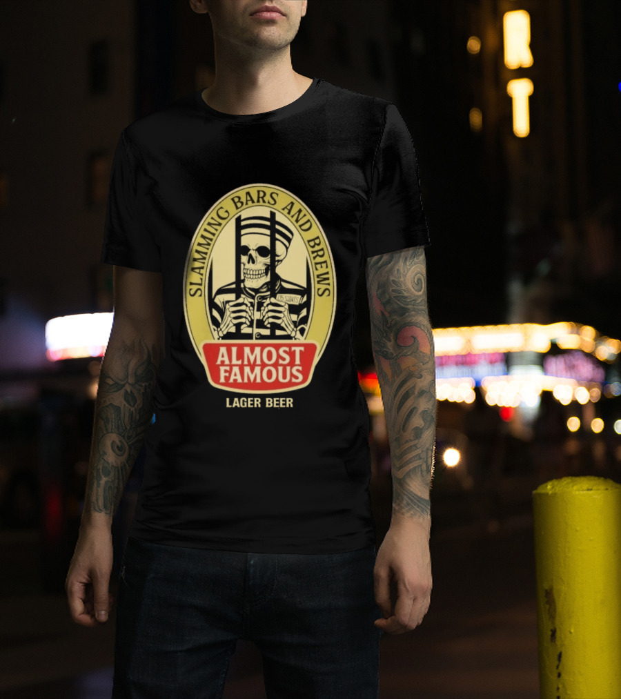 Almost Famous Slamming Bars And Brews Lager Beer Skeleton T-Shirt