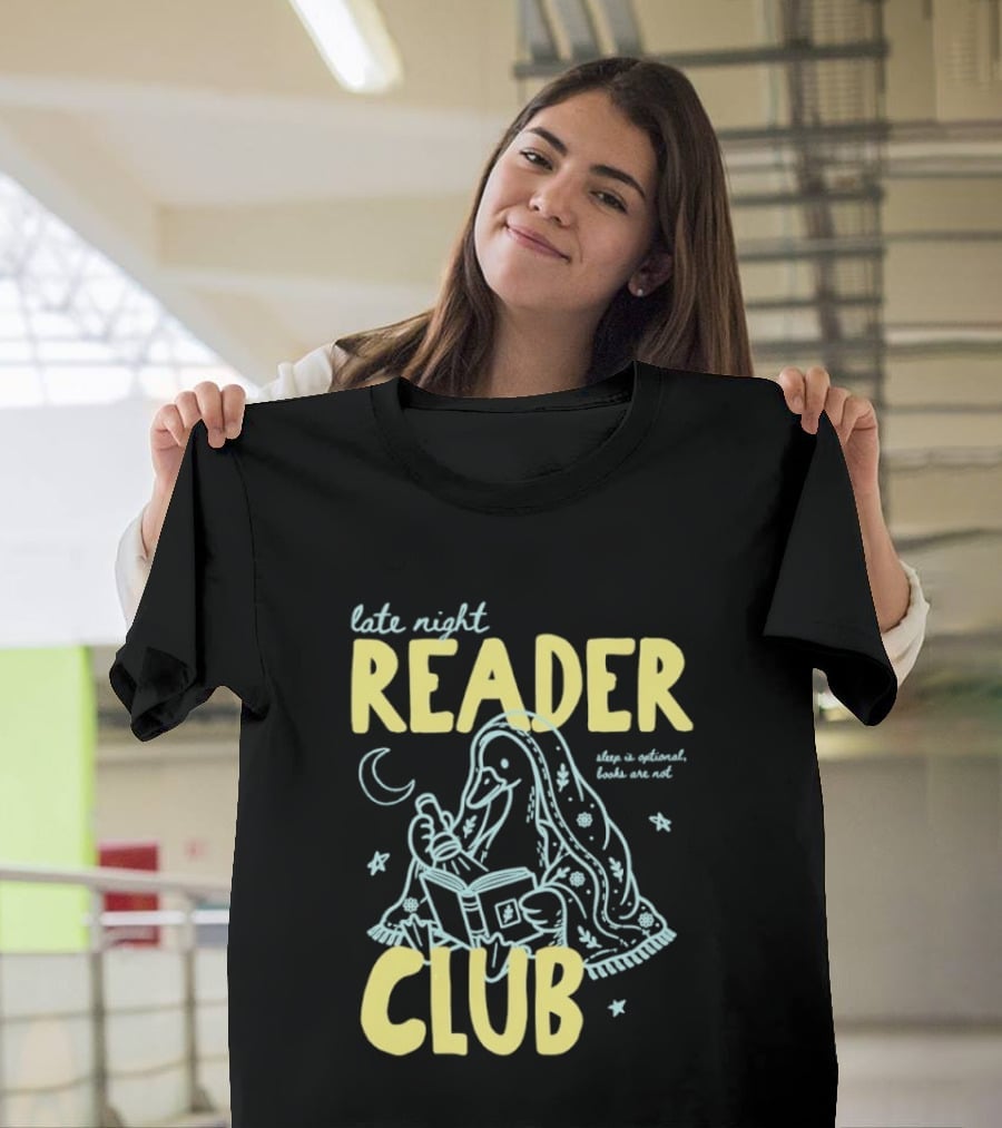 Late Night Reader Club Penguin Reading Moon Stars Sleep Is Optional Books Are Not T-Shirt
