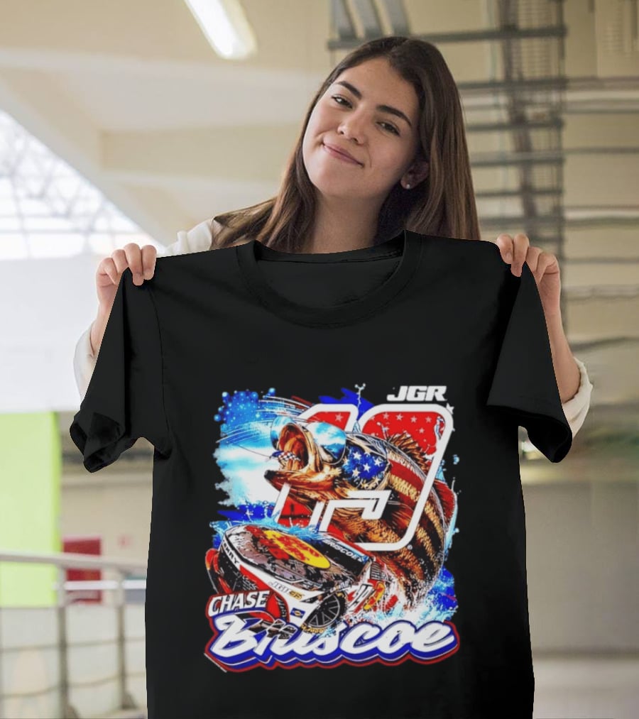 Chase Briscoe 19 JGR NASCAR Bass Pro Shops American Flag Racing Fish T-Shirt