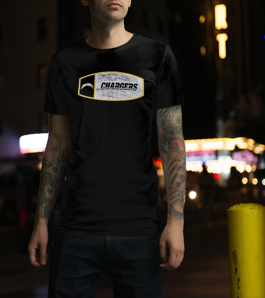 Los Angeles Chargers Distressed Look With Iconic Bolt Border T-Shirt
