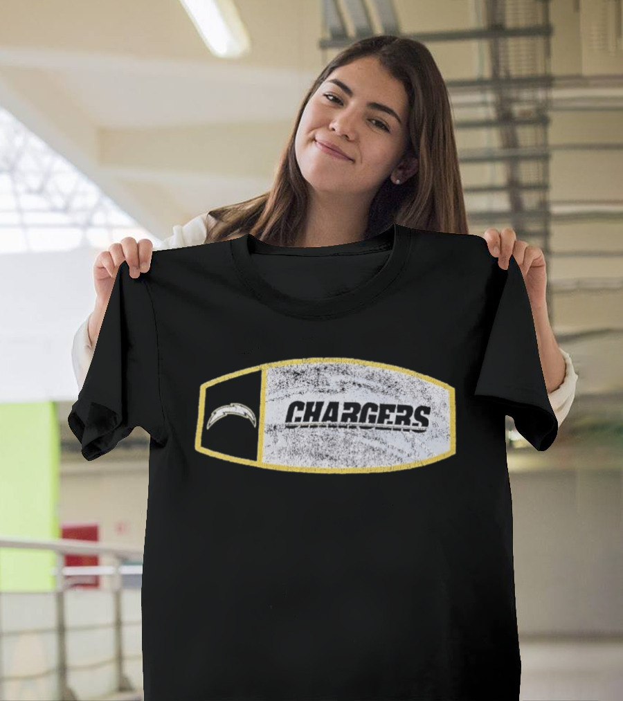 Los Angeles Chargers Distressed Look With Iconic Bolt Border T-Shirt