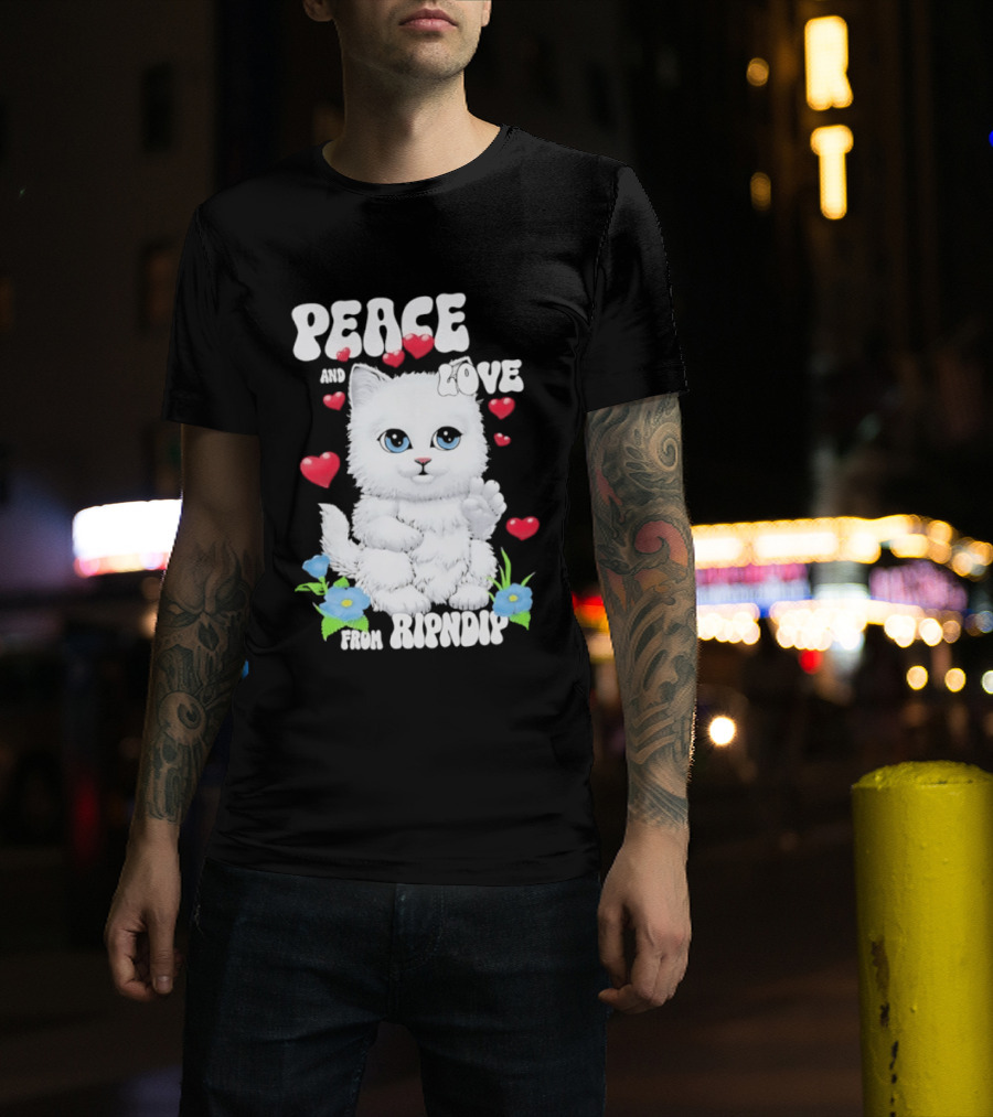 Peace And Love Ripndip Cat Kitten Hearts And Flowers T-Shirt