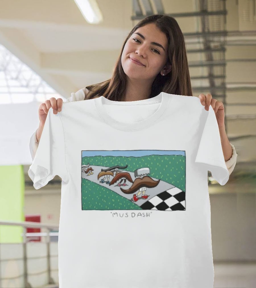 Mus Dash Mustache Race Running Pun Checkered Path Competition T-Shirt