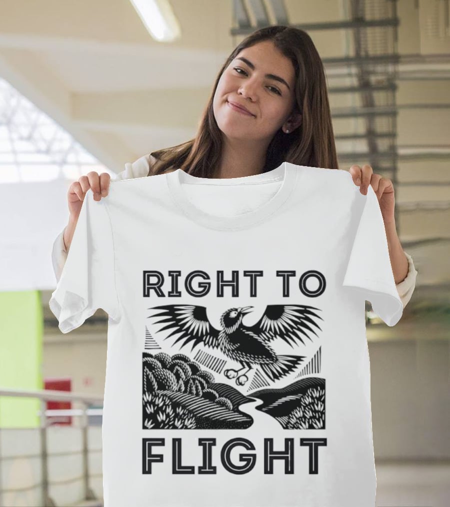 Right To Flight Raven Bird Nature Linocut T-Shirt