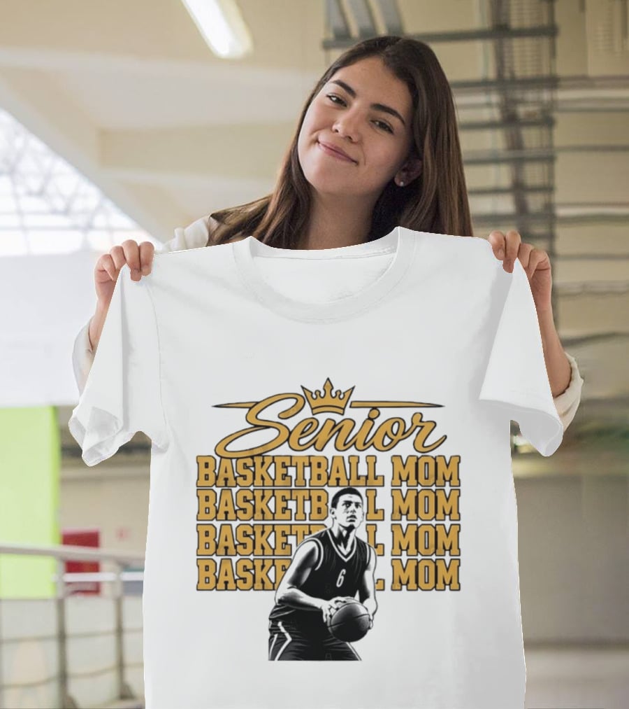Senior Basketball Mom With Player Silhouette And Crown T-Shirt