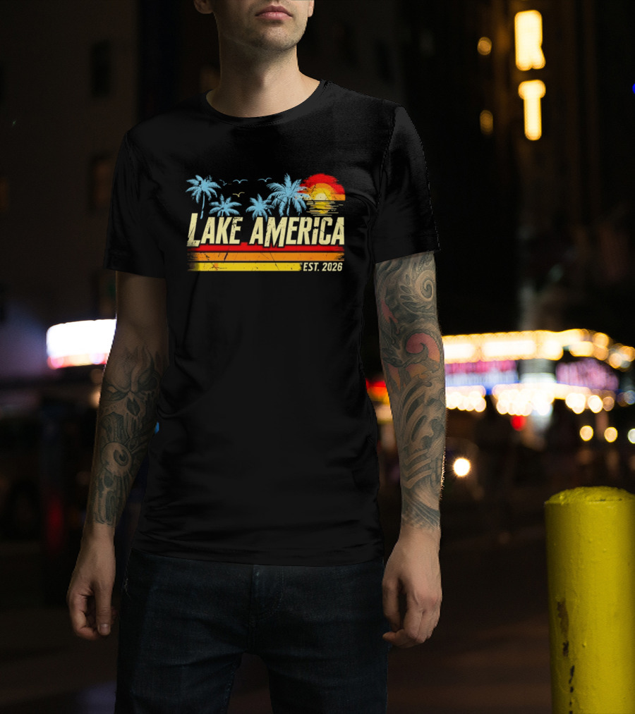 Lake America Sunset Palms Vintage Est 2026 T-Shirt