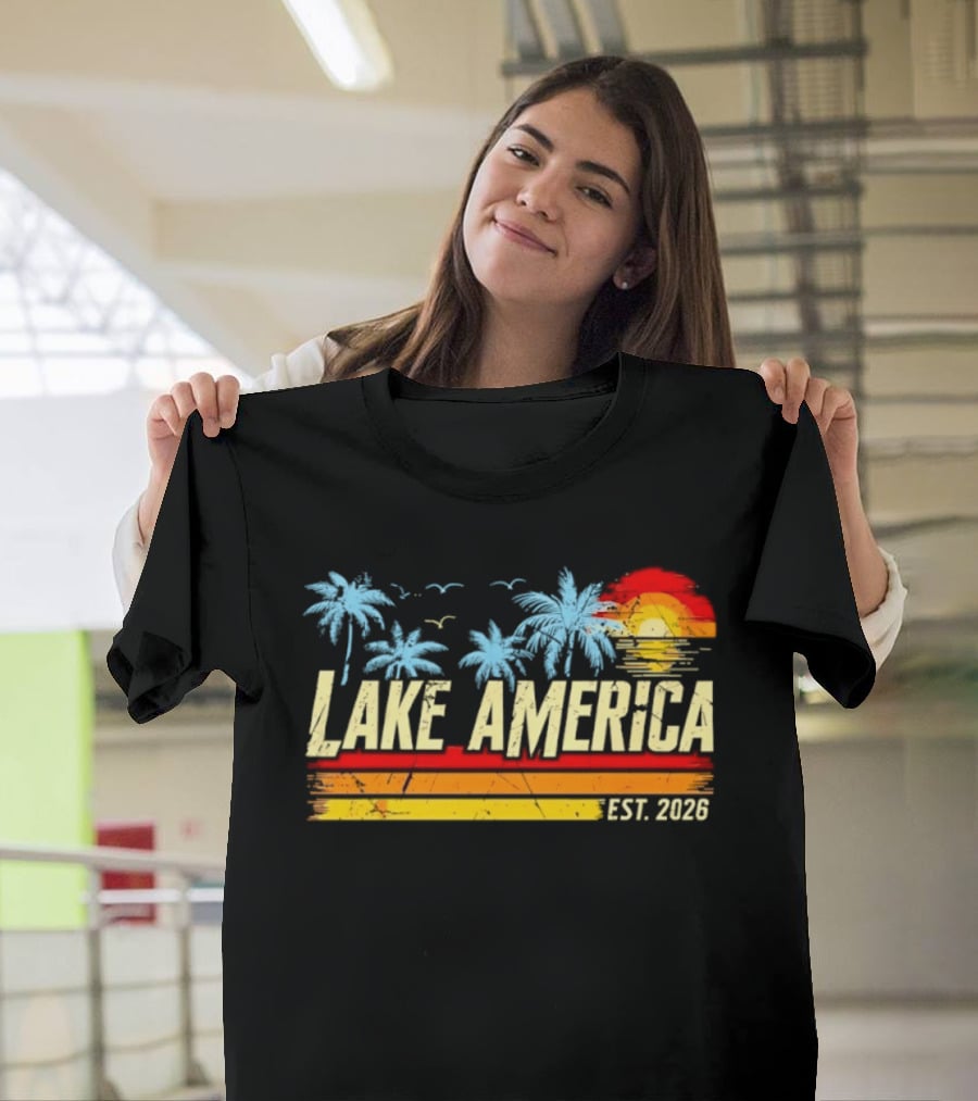 Lake America Sunset Palms Vintage Est 2026 T-Shirt