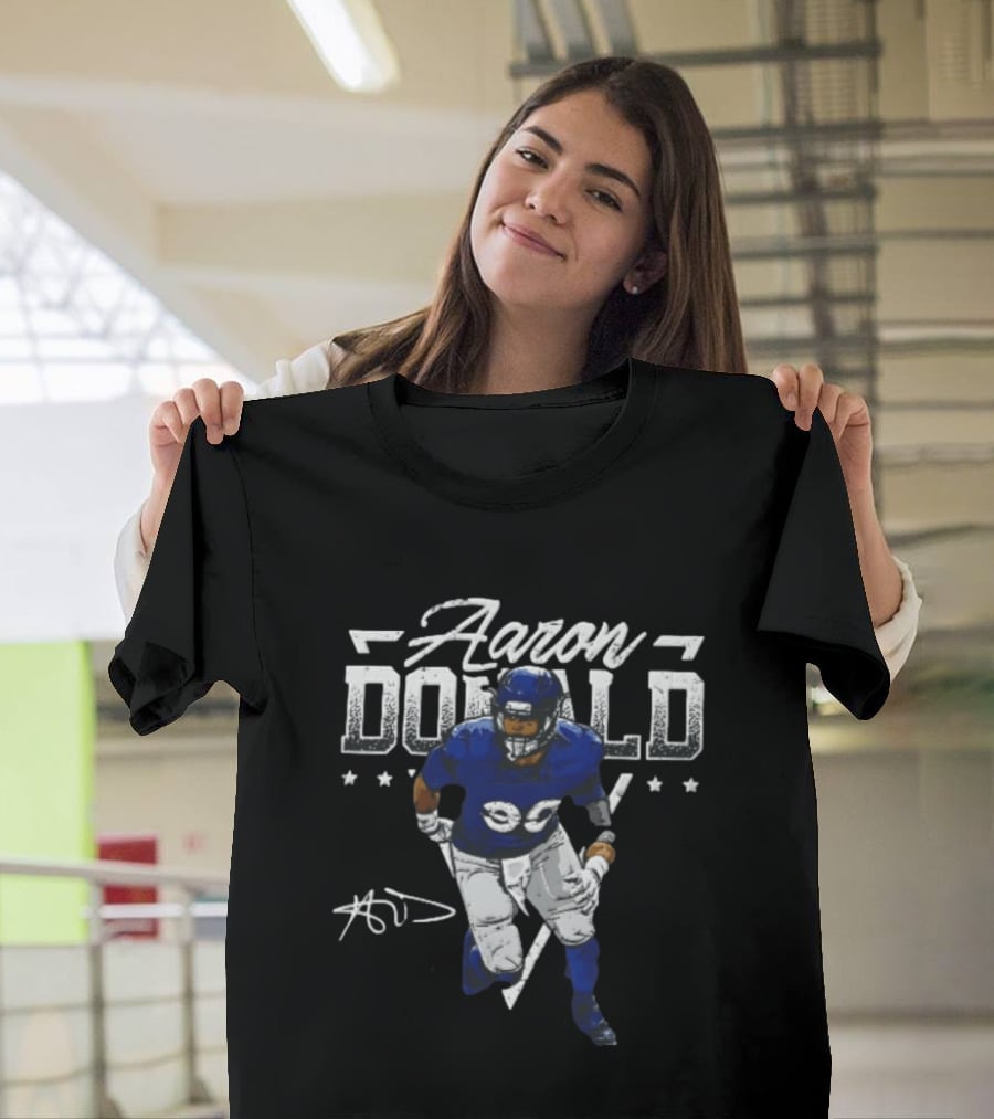 Aaron Donald Halftone Distressed Stars Player Photo T-Shirt