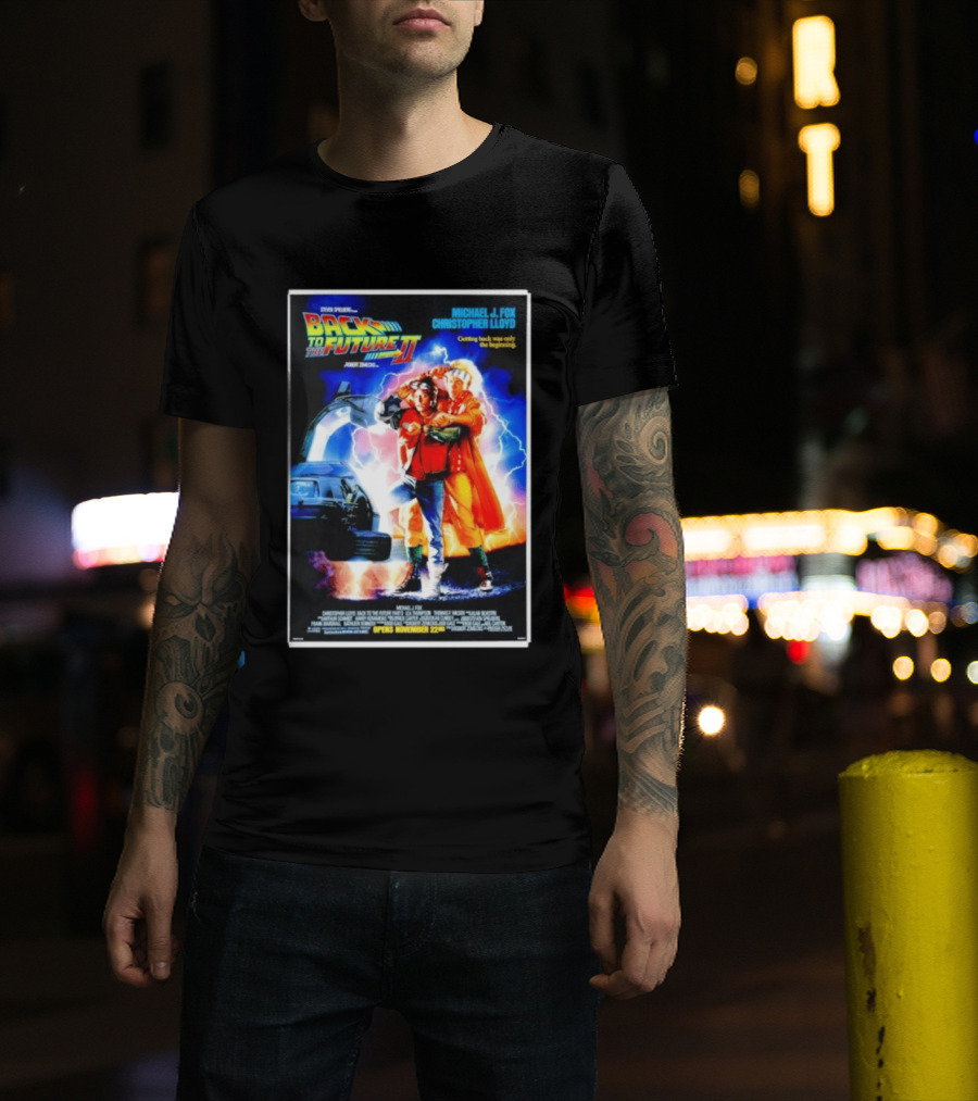 Back To The Future Part II Movie Michael J Fox Christopher Lloyd DeLorean Time Machine November 22 Spielberg T-Shirt