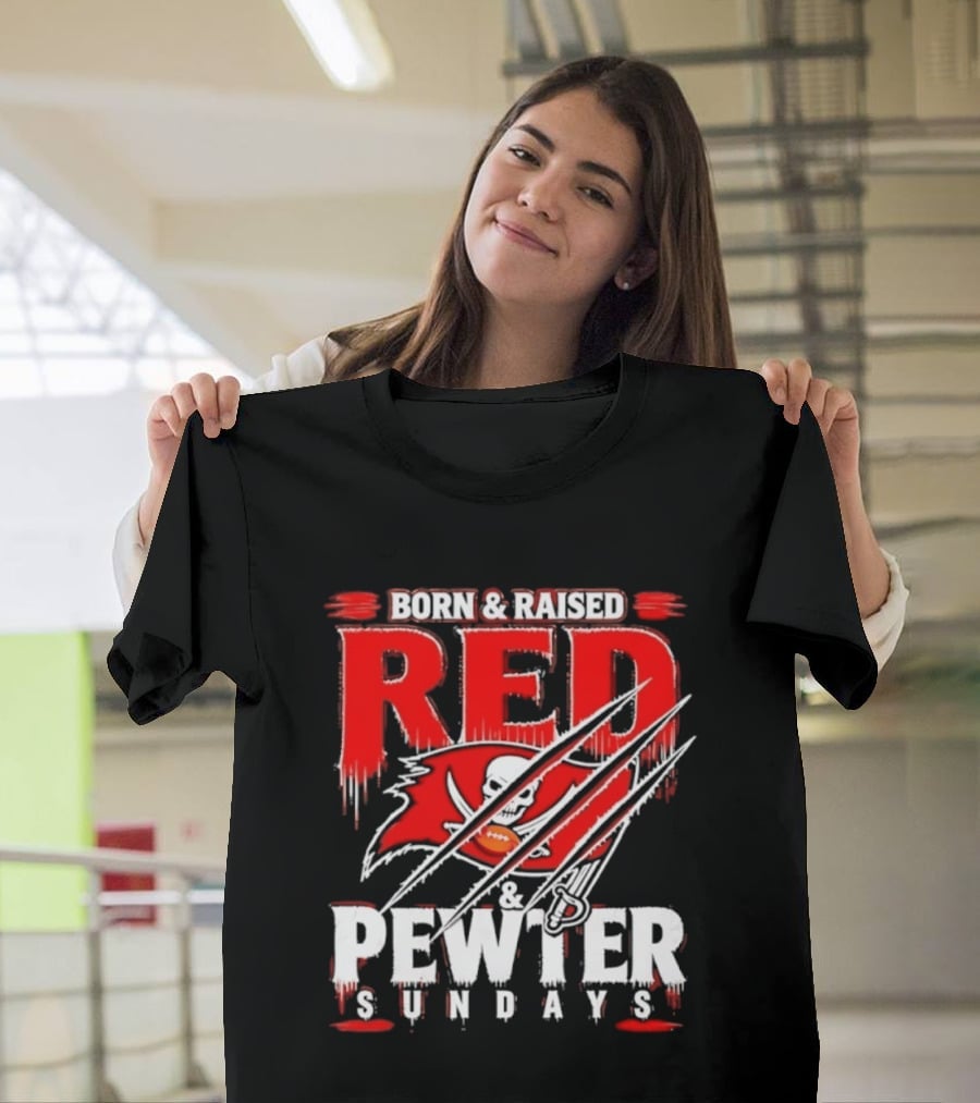 Born & Raised Red & Pewter Sundays Tampa Bay Buccaneers Fan Gear T-Shirt