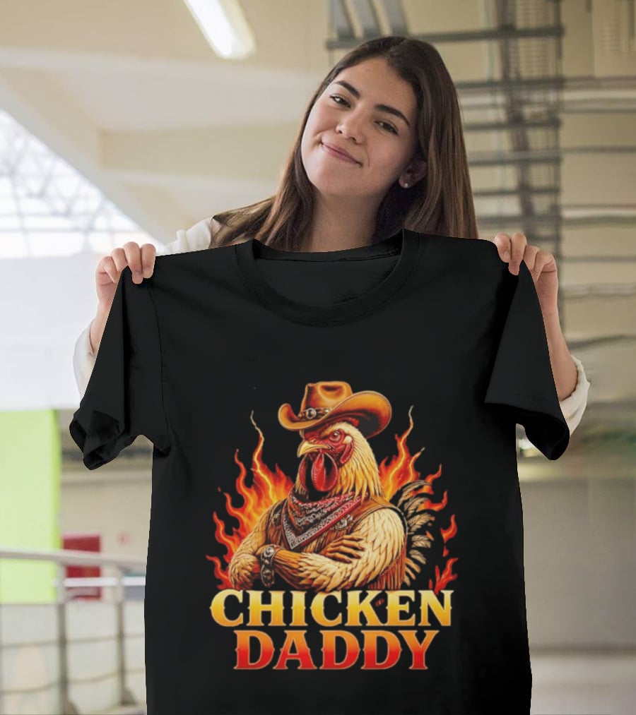 Chicken Daddy Cowboy Rooster With Flames And Bandana T-Shirt