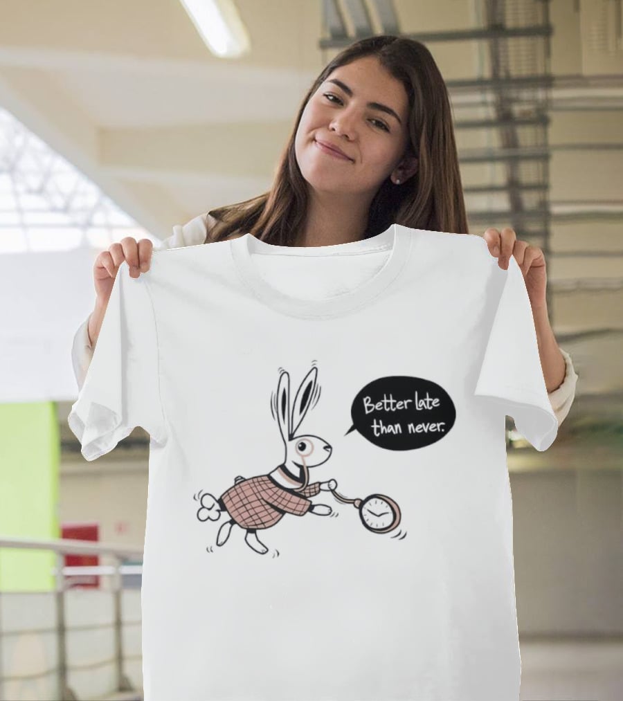 Better Late Than Never Rabbit Pocket T-Shirt