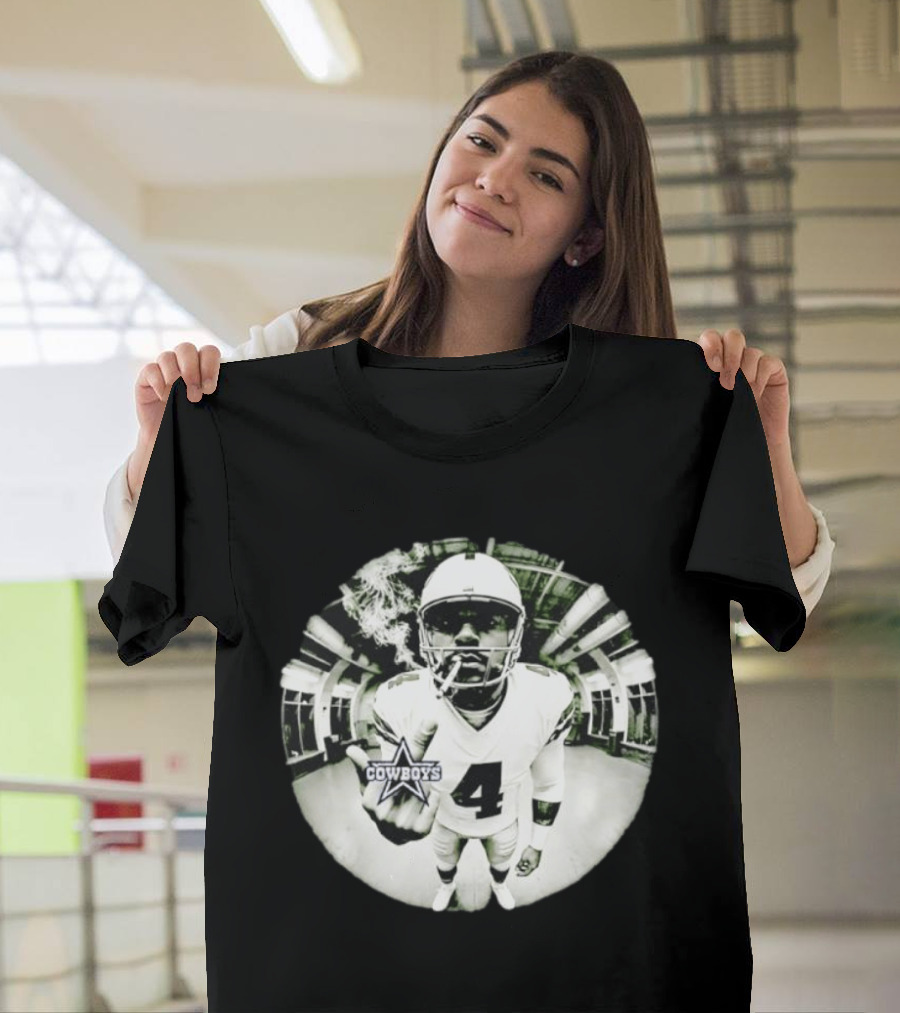 Dak Prescott Cowboys Number 4 Smoking وسط البنية التحتية T-Shirt