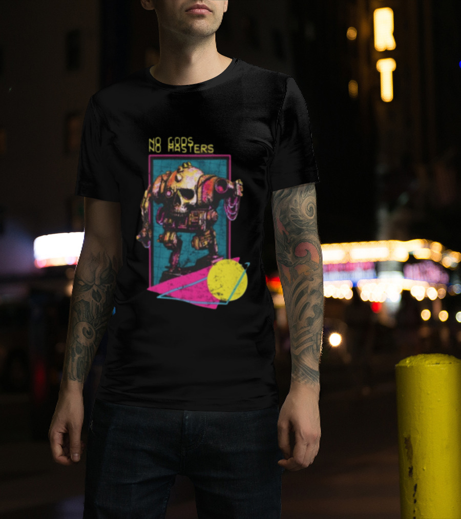 Black Magic Creative Store BMC No Gods No Masters Skull Robot T-Shirt