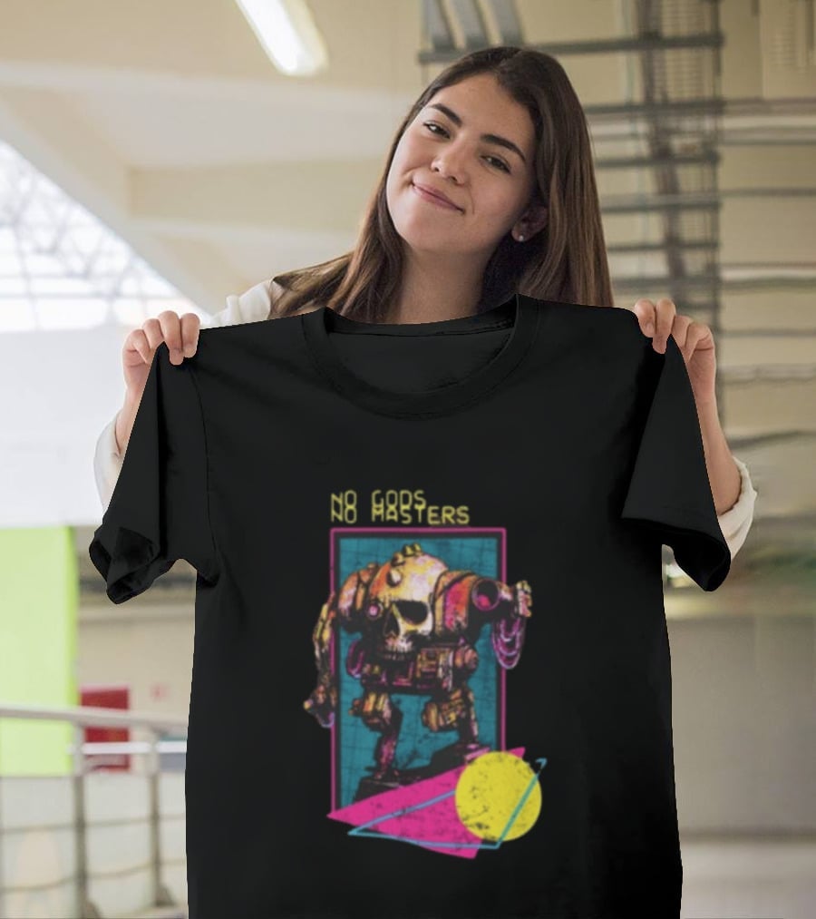 Black Magic Creative Store BMC No Gods No Masters Skull Robot T-Shirt