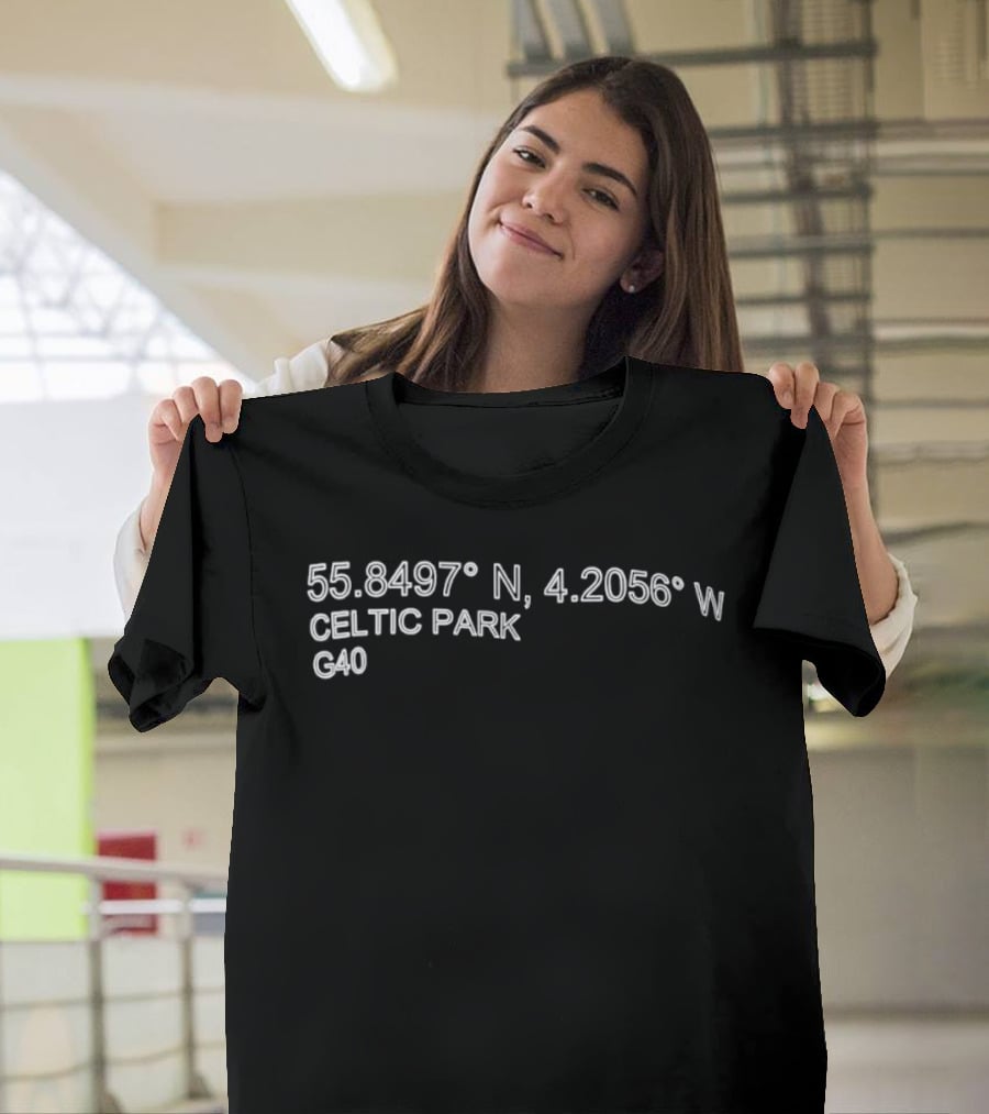Celtic Park Coordinates 55.8497° N 4.2056° W G40 Glasgow Football Stadium T-Shirt