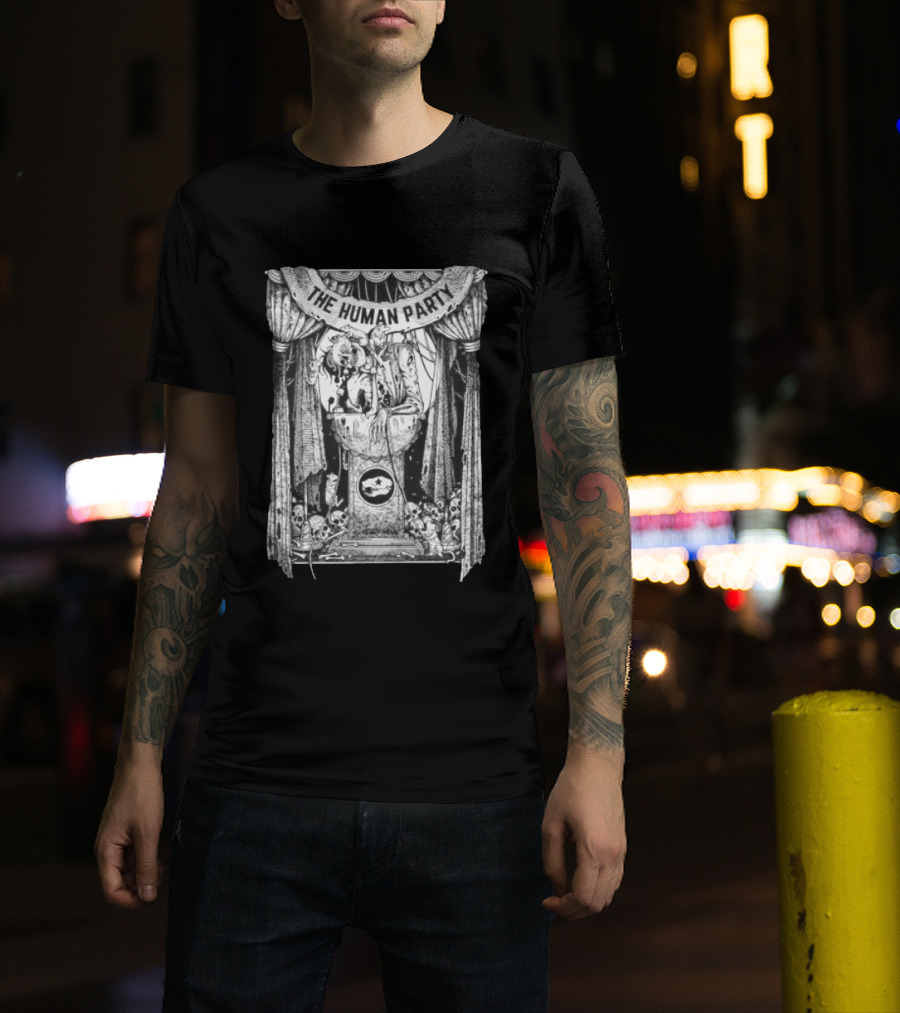 The Human Party Macabre Skeleton Dark Gothic Stage Curtain Scene T-Shirt