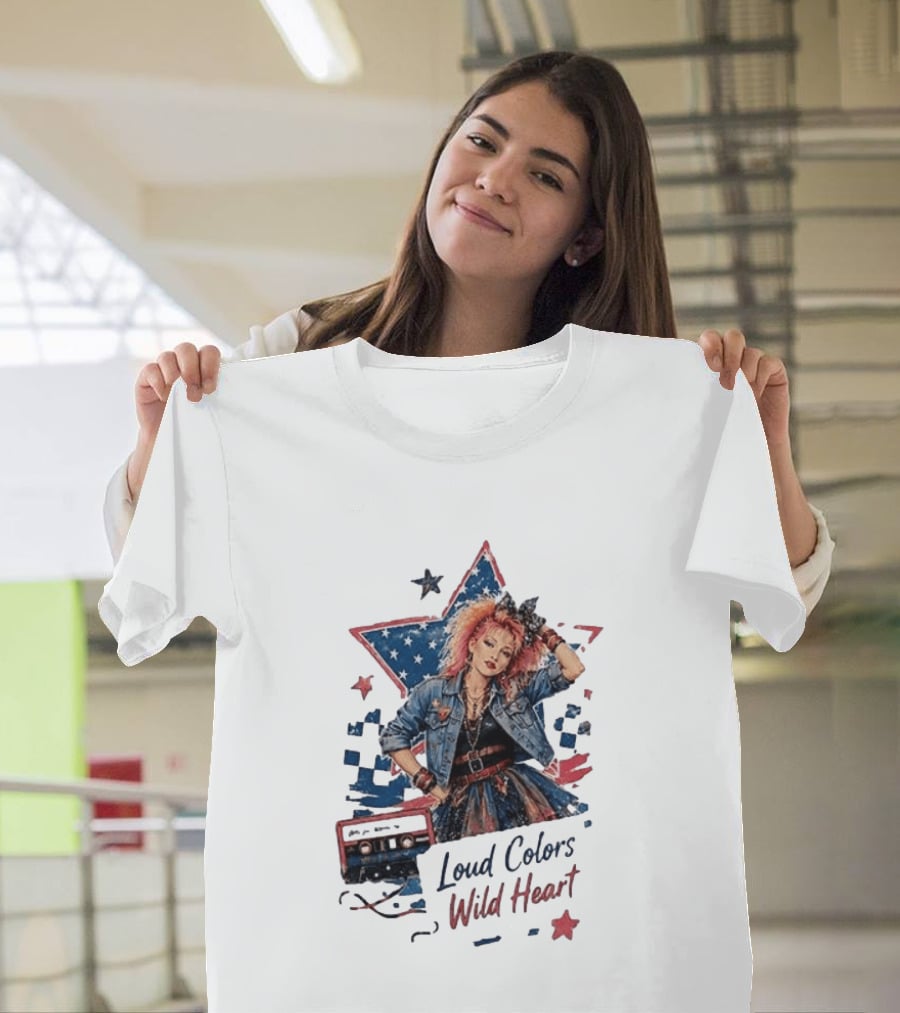 Cyndi Lauper Loud Colors Wild Heart Star Denim 80s Style Cassette T-Shirt