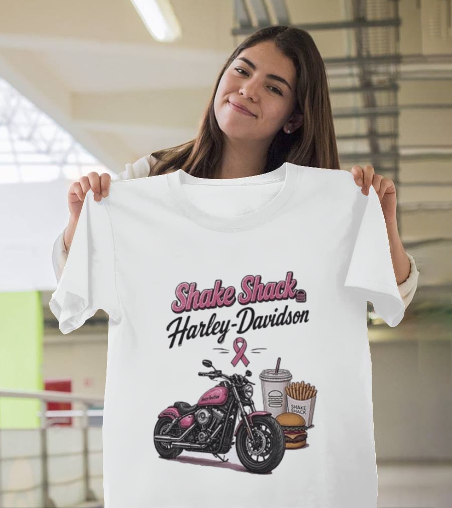 Shake Shack Harley Davidson Pink Ribbon Burger Fries Breast Cancer Awareness Month T-Shirt