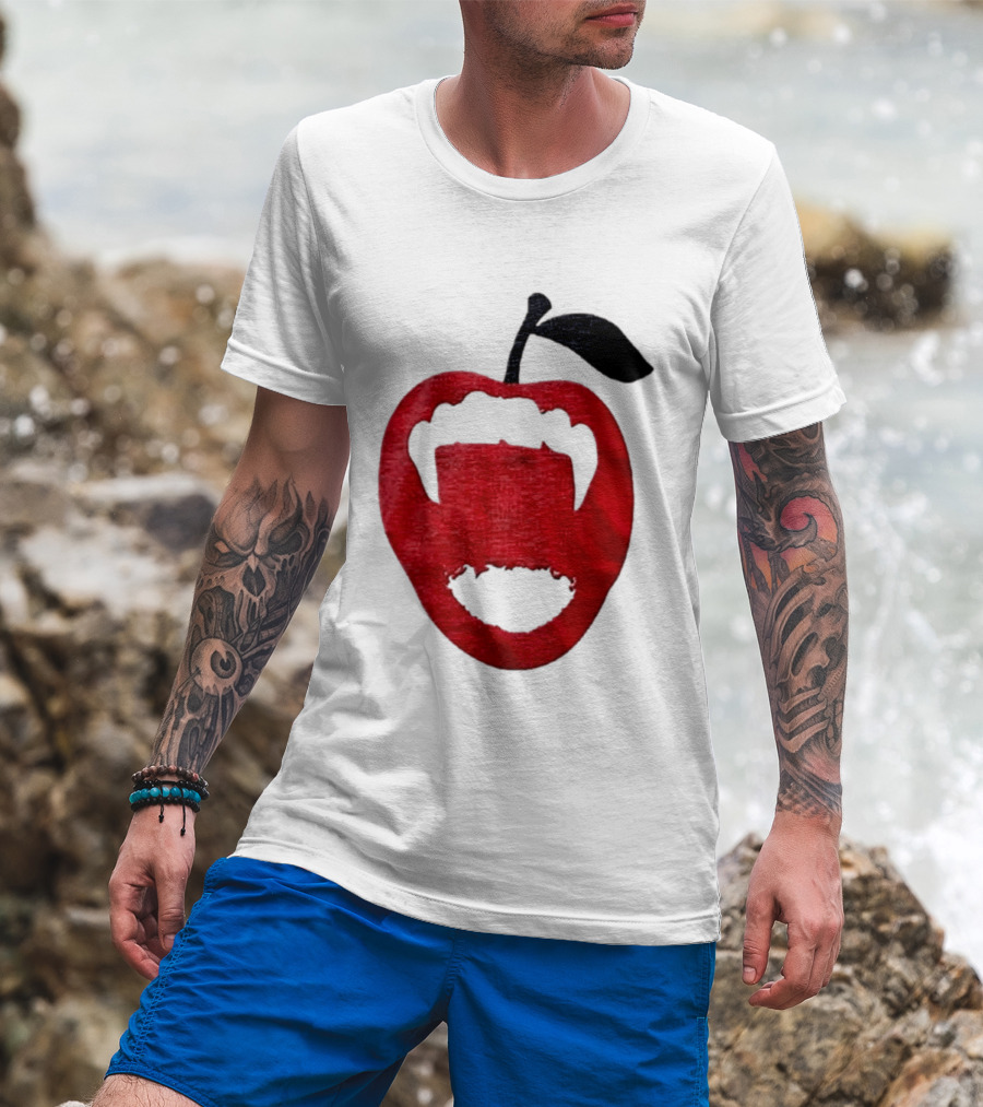 Red Apple Vampire Fangs Halloween Cutout T-Shirt