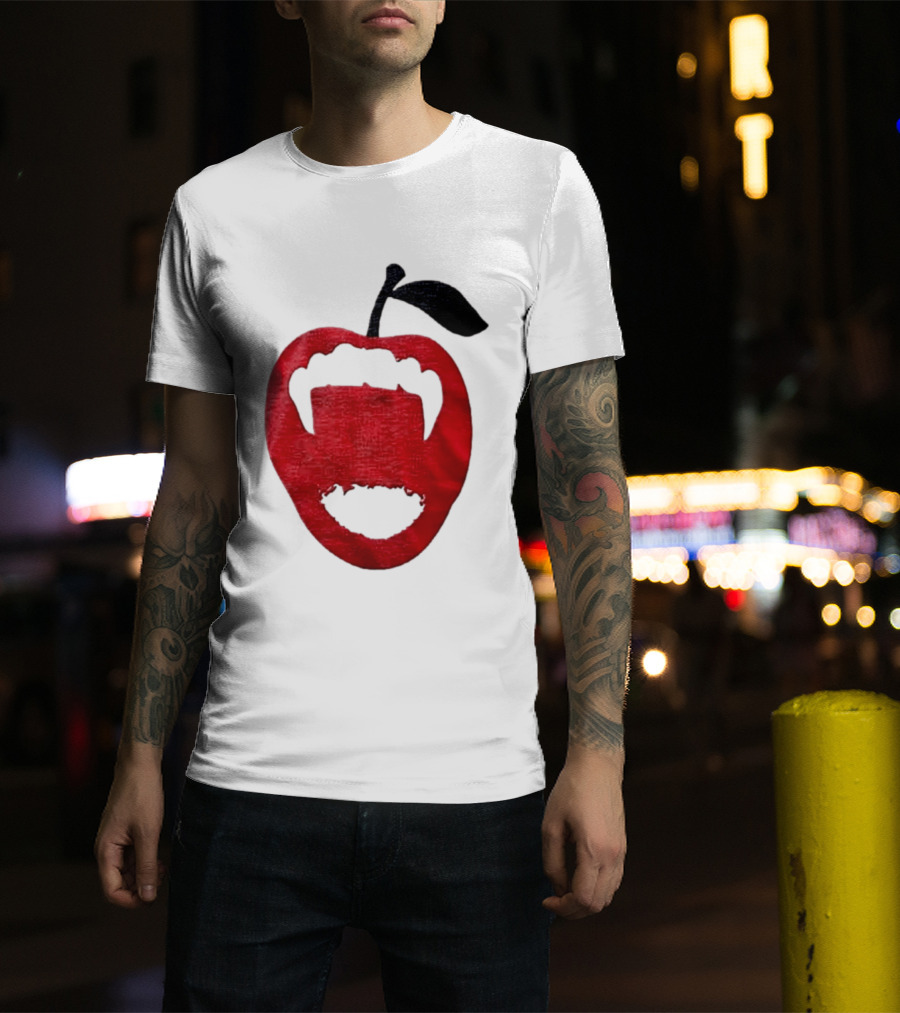 Red Apple Vampire Fangs Halloween Cutout T-Shirt
