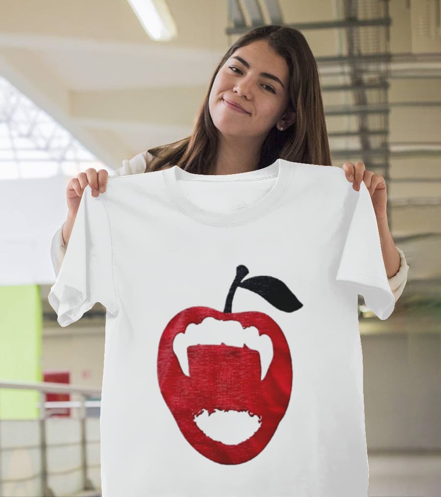 Red Apple Vampire Fangs Halloween Cutout T-Shirt