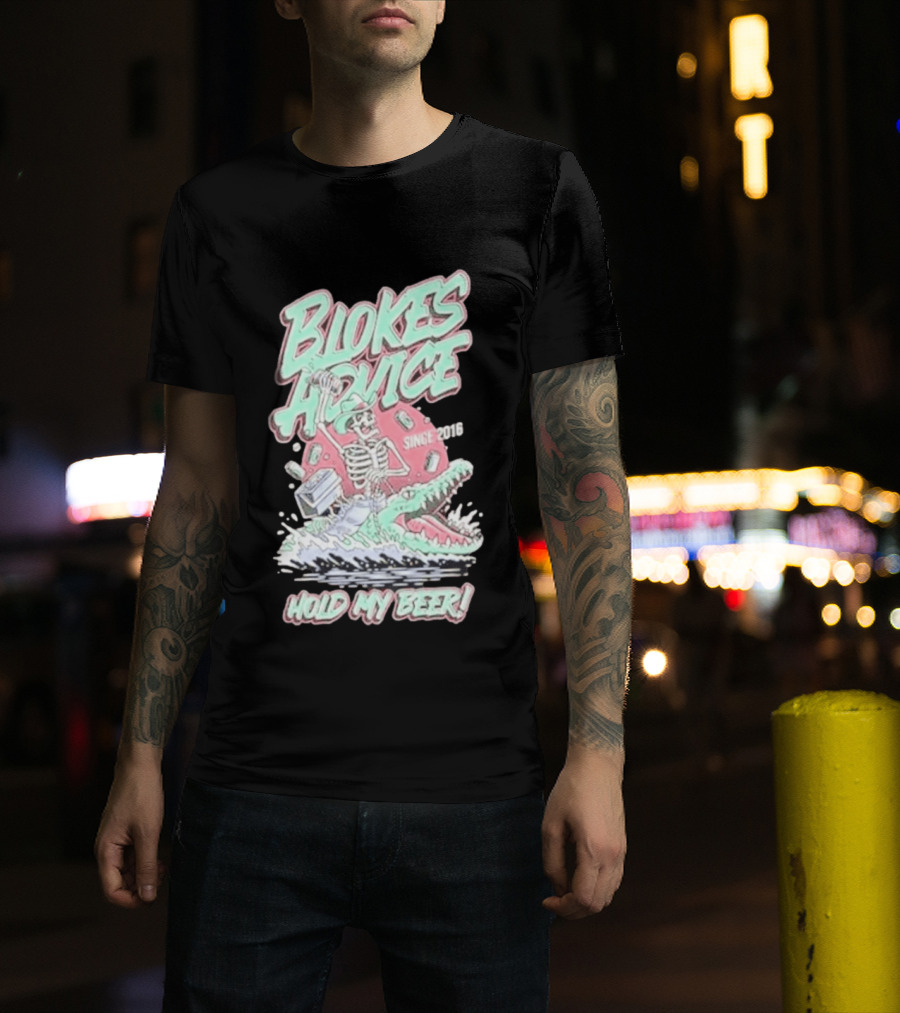 Blokes Advice Since 2016 Hold My Beer Skeleton Riding Alligator T-Shirt