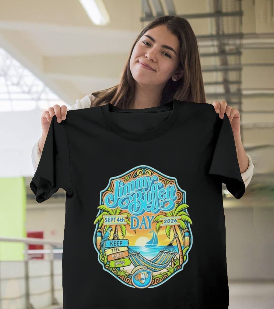 Jimmy Buffett Day Sept 4th 2026 Keep The Party Going Tropical Beach Hammock Scene T-Shirt