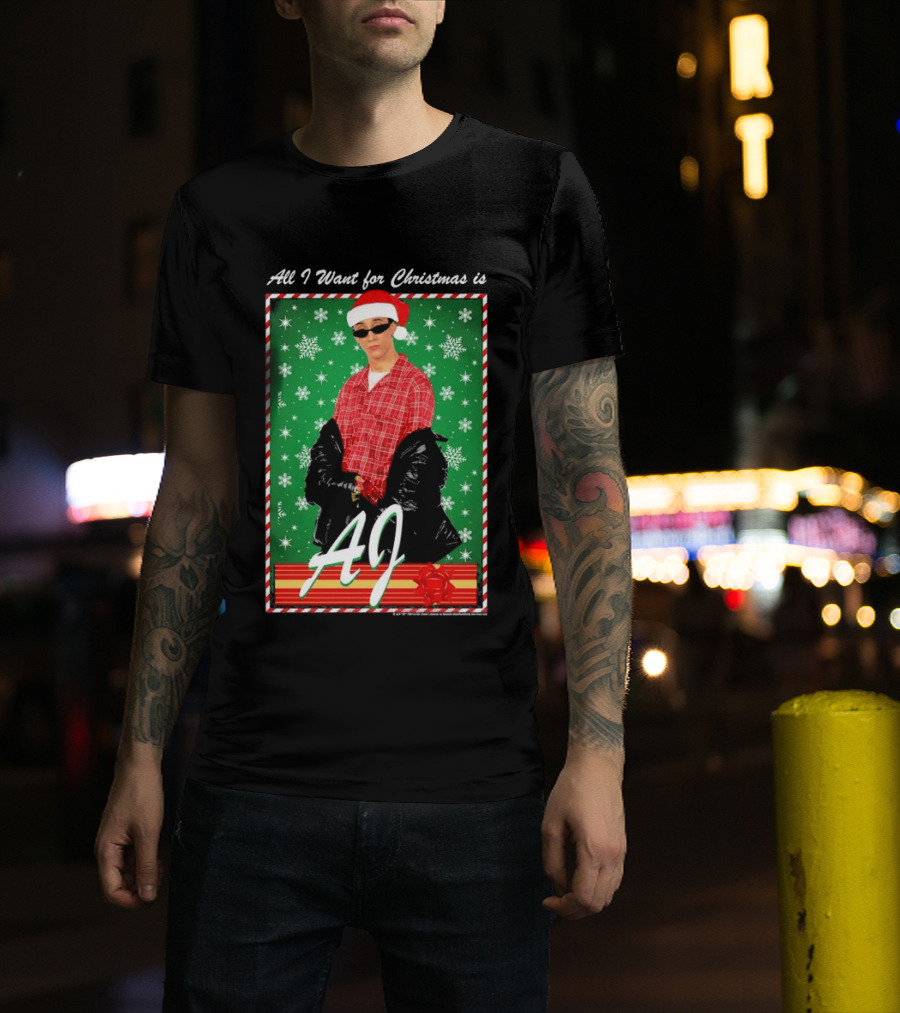 Backstreet Boys AJ All I Want For Christmas Santa Hat Snowflakes Junior T-Shirt