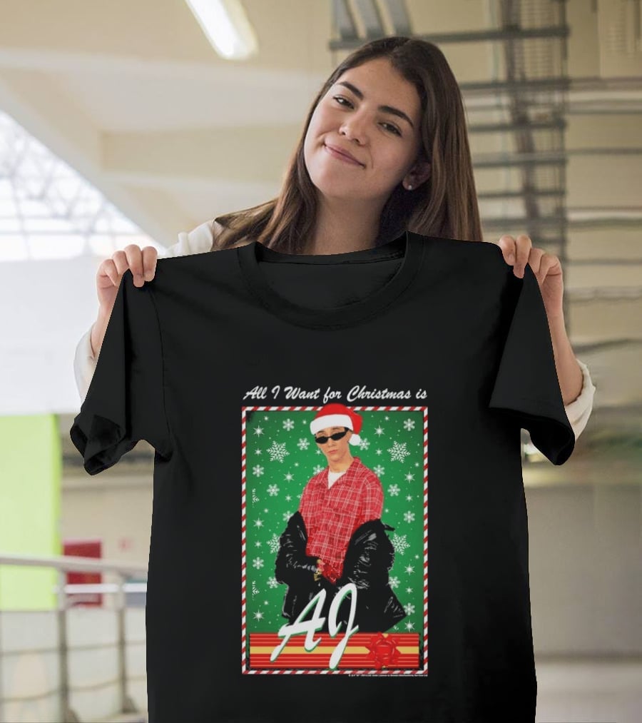 Backstreet Boys AJ All I Want For Christmas Santa Hat Snowflakes Junior T-Shirt