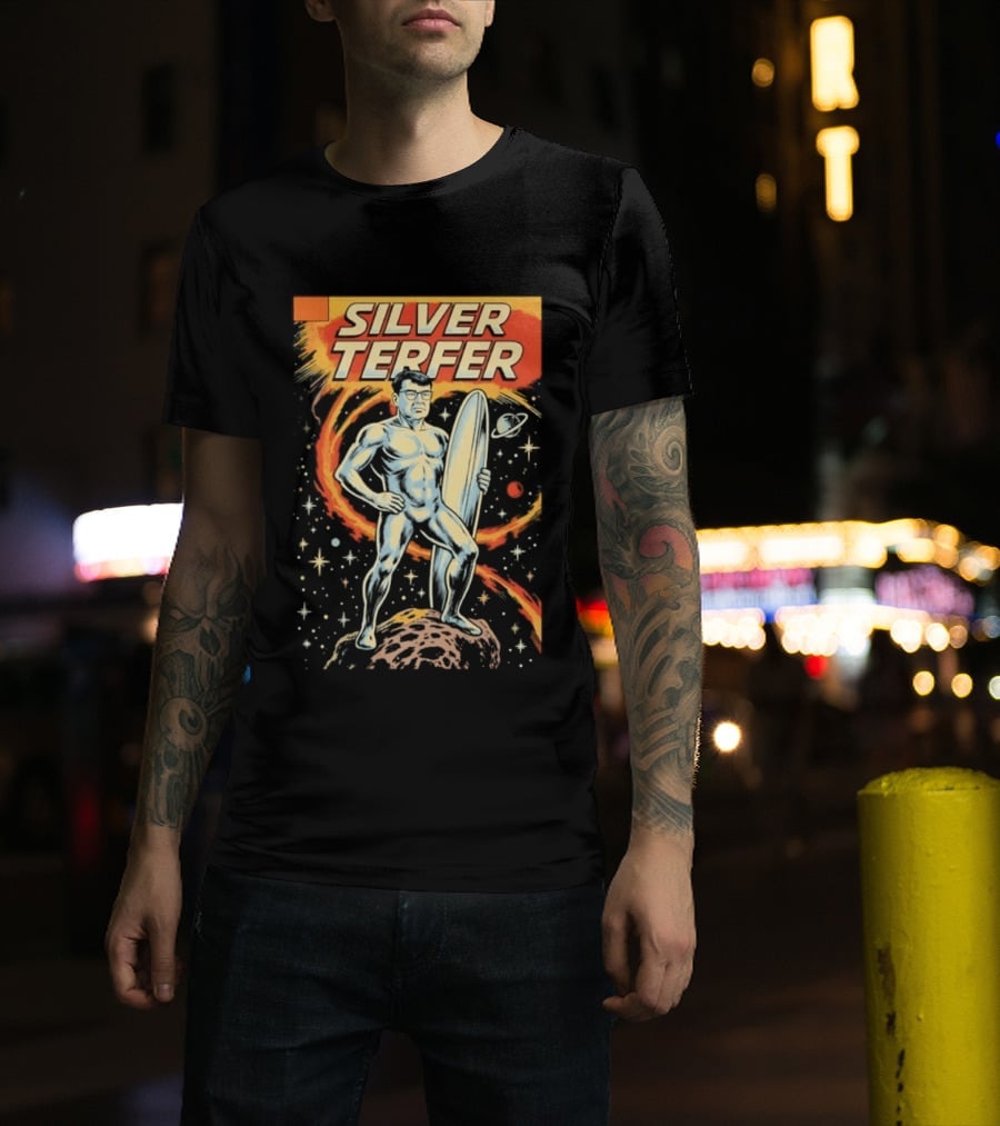 Silver Terfer Cosmic Voyager Retro Comic T-Shirt