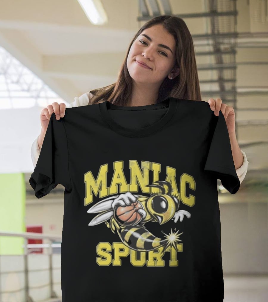 Maniac Sport Cartoon Hornet With Basketball Explosion T-Shirt