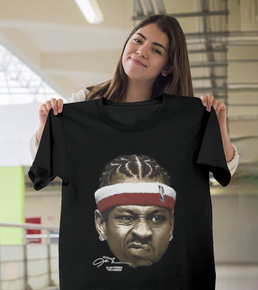 Allen Iverson Grimacing Face NBA Headband Earrings The Answer Signature T-Shirt