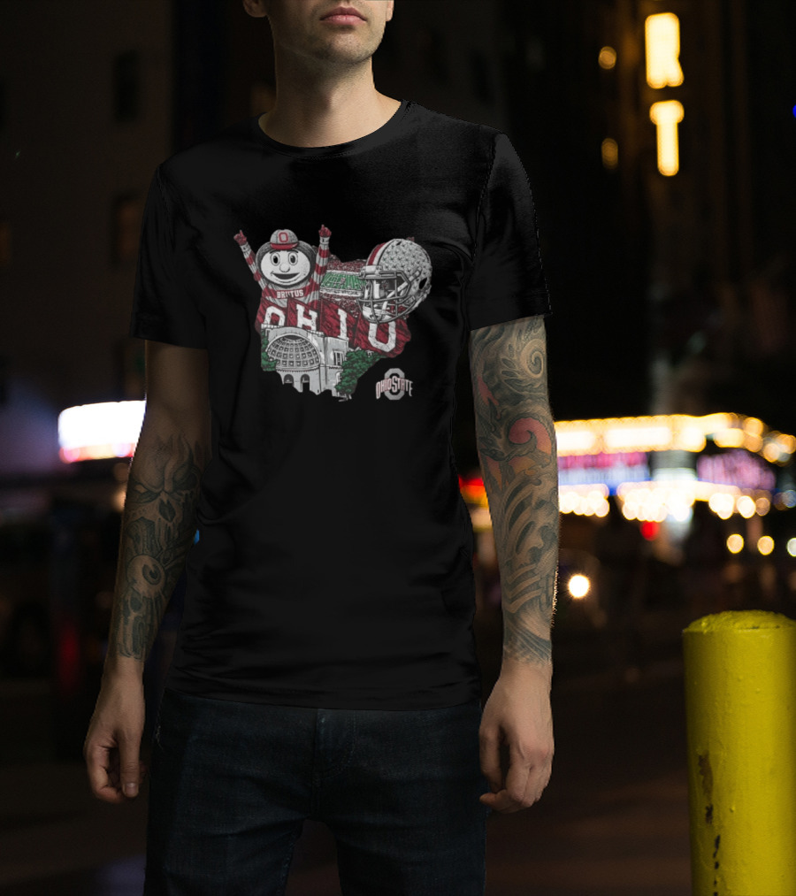 Ohio State Buckeyes Brutus Ohio Map Helmet Stadium T-Shirt