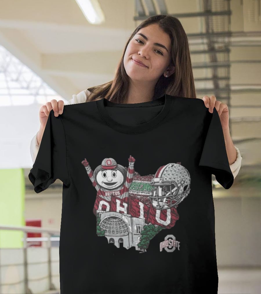 Ohio State Buckeyes Brutus Ohio Map Helmet Stadium T-Shirt