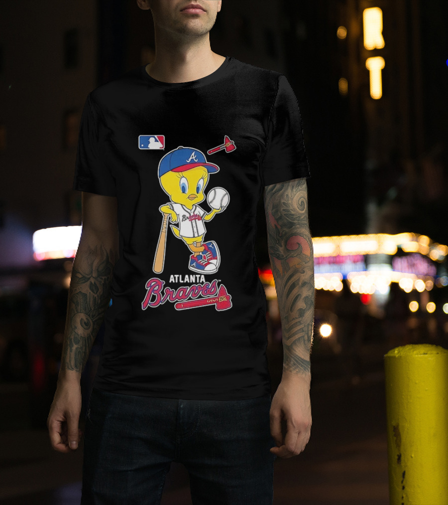 MLB Atlanta Braves Tweety Bird Baseball Bat And Ball T-Shirt
