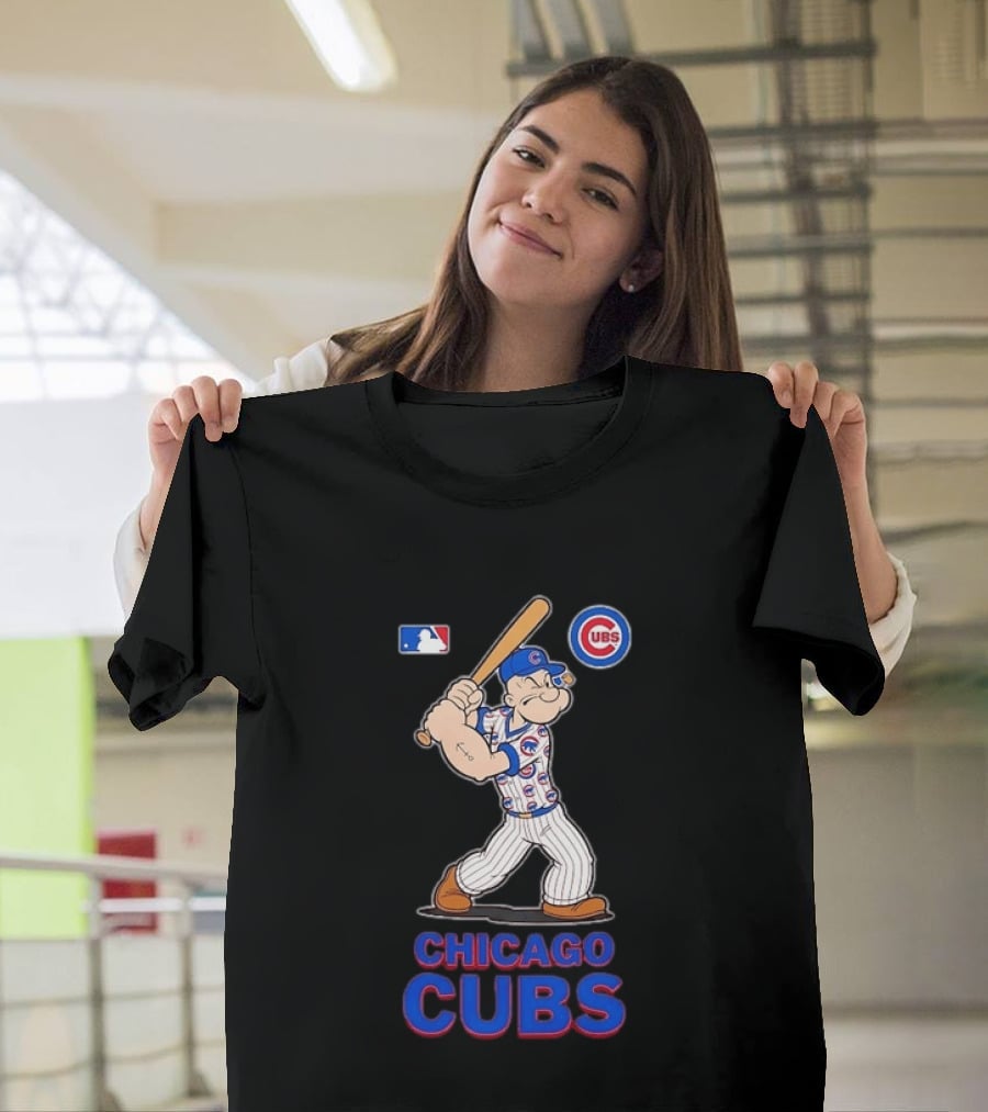 MLB Popeye Chicago Cubs Cartoon Character Baseball Batting MLB T-Shirt