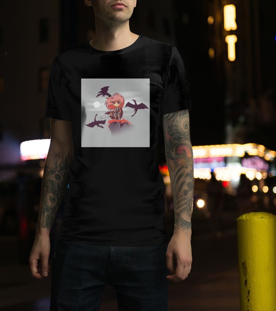 Princesse Guerrière Nerdy Anime Warrior With Sword And Dragons T-Shirt