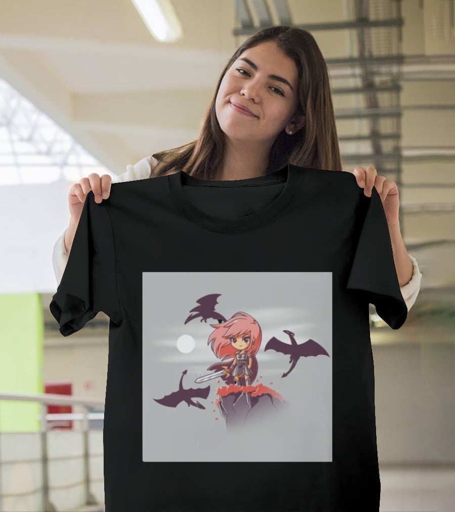Princesse Guerrière Nerdy Anime Warrior With Sword And Dragons T-Shirt