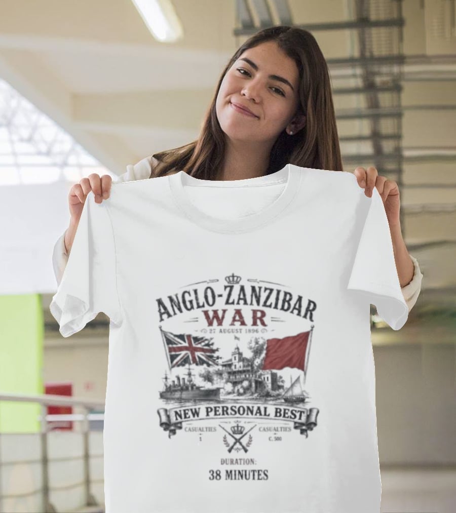 Anglo Zanzibar War New Personal Best Duration 38 Minutes British And Red Flag Symbolism T-Shirt
