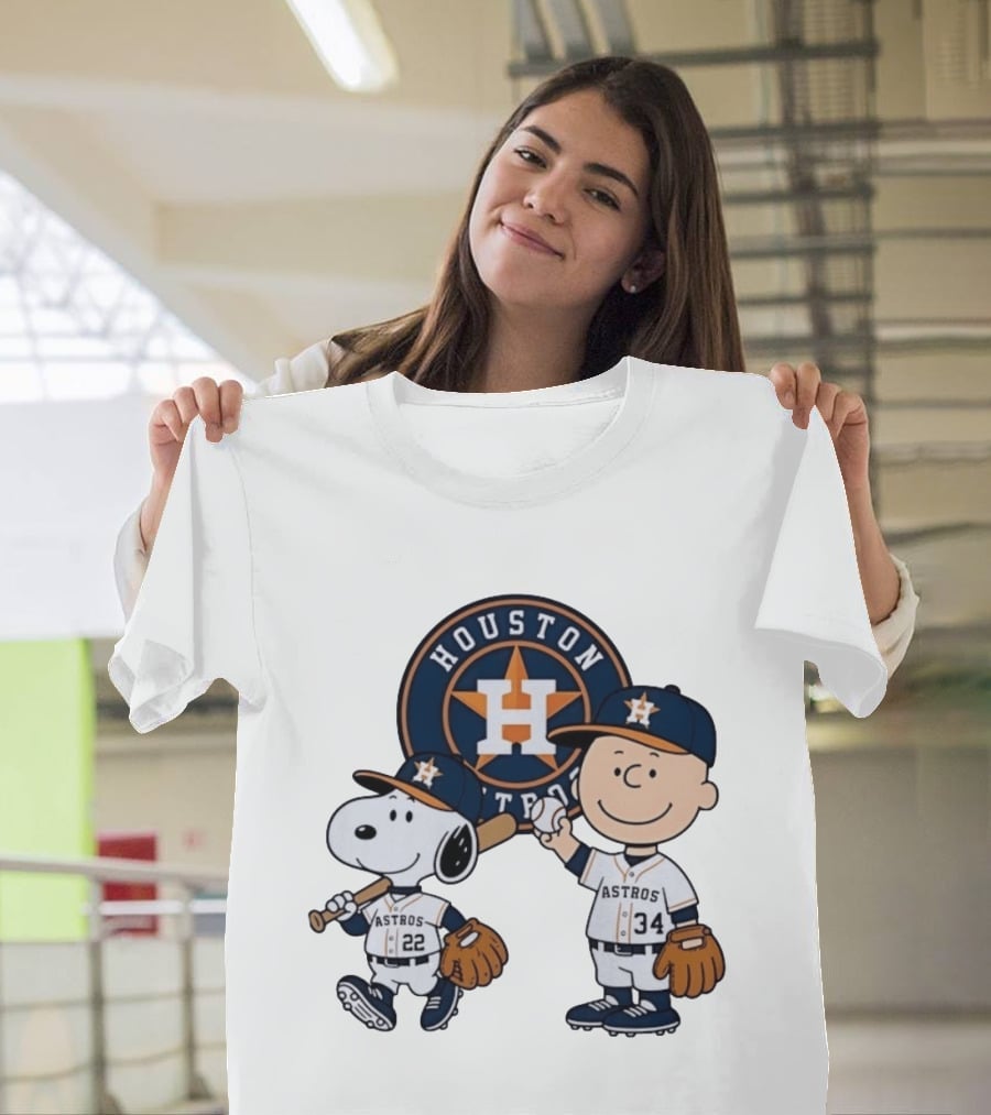 Houston Astros Snoopy Charlie Brown Baseball Player Characters T-Shirt