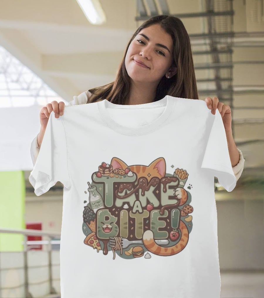 Take A Bite Tabitha's Choice Catnip Tea Pizza Cookies Fries Cat Burger T-Shirt
