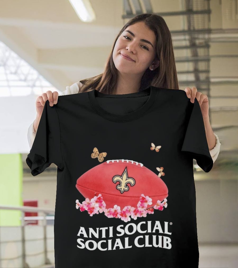 Anti Social Social Club New Orleans Saints Football Fleur De Lis Floral Butterflies T-Shirt